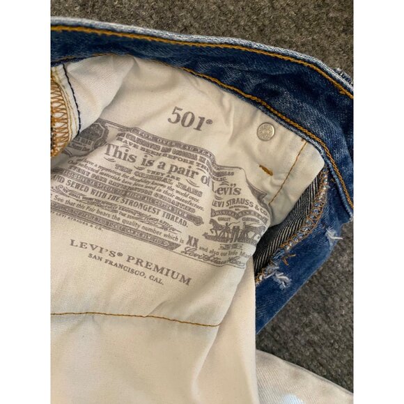 Levi's‎ 501 Jeans Women 27x26 Yellow Stripe Button Fly Denim Raw Zipper Hem - Picture 8 of 14